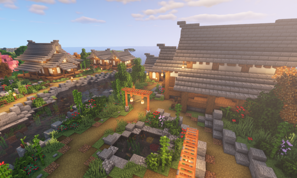 Minecraft Timelapse: Transforming a Plains Biome into a Japanese Village.